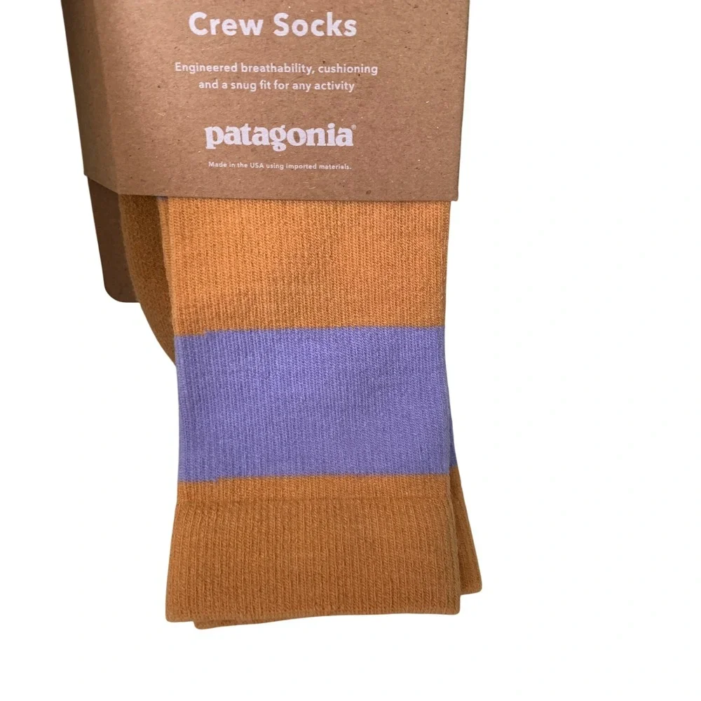 Patagonia Merino Wool Crew Socks Mango Orange Purple Hiking Large NEW Irregular